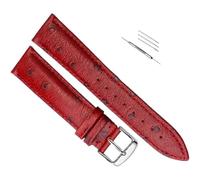 OAOAO Genuine Leather Watch Band Replacement, Ostrich Pattern, 12-24mm Width With Pin Clasp, For Analog Quartz Watch, 1 Pcs(Red silver buckle,24mm)