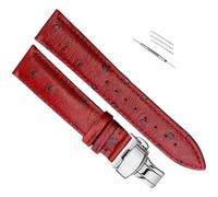 OAOAO Genuine Leather Watch Band Replacement, Ostrich Pattern, 12-24mm Width With Pin Clasp, For Analog Quartz Watch, 1 Pcs(Red butterfly buckle,18mm)