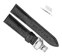 OAOAO Genuine Leather Watch Band Replacement, Ostrich Pattern, 12-24mm Width With Pin Clasp, For Analog Quartz Watch, 1 Pcs(Black butterfly buckle,22mm)