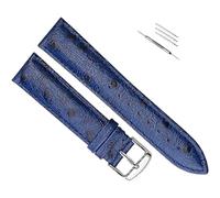 OAOAO Genuine Leather Watch Band Replacement, Ostrich Pattern, 12-24mm Width With Pin Clasp, For Analog Quartz Watch, 1 Pcs(Blue silver buckle,21mm)