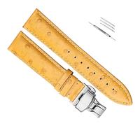 OAOAO Genuine Leather Watch Band Replacement, Ostrich Pattern, 12-24mm Width With Pin Clasp, For Analog Quartz Watch, 1 Pcs(Yellow butterfly buckle,18mm)