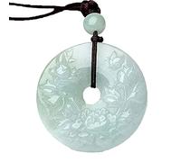 OAOAO Natural Burma Jade Peony Pendant Necklace, Hand Carved Flower Jewelry, 1pcs
