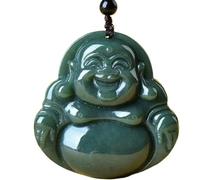 OAOAO Natural Hetian Jade Laughing Buddha Necklace, Feng Shui Reiki Crystal Pendant For Women Men, Sweater Chain Jewelry Gift 1 Pcs