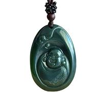 OAOAO Natural Hetian Jade Laughing Buddha Necklace, Feng Shui Wealth Reiki Crystal Meditation Pendant, Unisex Gemstone Jewelry Gift 1 Pcs