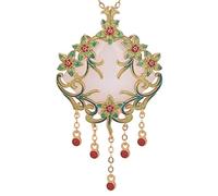 OAOAO Natural Hetian Jade Long Life Lock Pendant Necklace, Gold Metal Flower Charm, Reiki Chakra Crystal Talisman, 1 Pcs