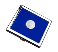 OAOAO Stylish Leather Copper Cigarette Case for 20 Cigarettes, for Men and Women, One Size, 1 Pcs, 93x80x18mm(Blue 1)