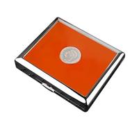 OAOAO Stylish Leather Copper Cigarette Case for 20 Cigarettes, for Men and Women, One Size, 1 Pcs, 93x80x18mm(Orange 1)