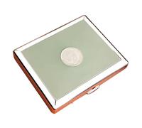 OAOAO Stylish Leather Copper Cigarette Case for 20 Cigarettes, for Men and Women, One Size, 1 Pcs, 93x80x18mm(Matcha Green 1)