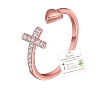 OAOMRIA To My Daughter Rings S925 Sterling Silver Cross Ring for Women Cubic Zirconia Sterling Silver Adjustable Rings Christian Pray Silver Cross Rings for Women Thumb Ring with Inspirational Card