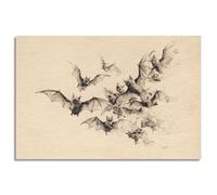 OAOPIC Bats Sketch Canvas Wall Art, Gothic Moody Halloween Poster, Dark Academia Halloween Holiday Wall Decor, Whimsigoth Spooky Flying Bats Picture Painting for Living Room 8x12in Unframed