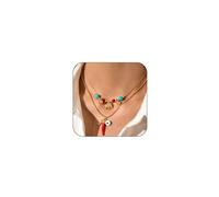 OAOSIOH Boho Layered Eye Evil Chilli Starfish Pendant Necklace Set for Women, 14K Gold Beaded Fish Animal Choker Statement Necklace Stackable Adjustable Jewelry, Large, Zinc, alloy