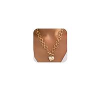 OAOSIOH Chunky Gold Heart Pendant Necklace for Women Trendy, Statement Silver Thick Love Heart Chain OT Choker Necklace Party Prom Valentine Neck Jewelry Gift, L, Metal, No Gemstone