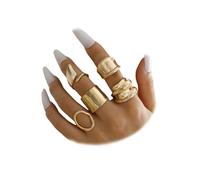 OAOSIOH Chunky Gold Large Stack Statement Knuckle Rings Set Silver Exaggerated Wide Band Stacked Open Rings for Women Trendy Big Hollow Oval Jewelry Gifts, Metal, No Gemstone