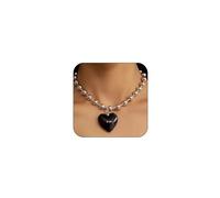 OAOSIOH Puffy Large Heart Pendant Statement Necklace, Simple Clear Round Beaded Heart Choker Y2k Aesthetic Necklace Colorful Love Neck Jewelry for Women, L, Zinc, glass