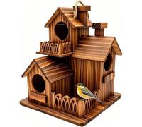 Oaqmvgin Bird House Outdoor Villa 3-Compartment Hanging Nest Box for Garden | Three mounting options: hanging rope, rear hook, and pole; villa style nest box fits trees, posts; weatherproof pine.