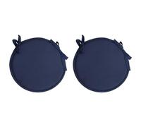 Oaqmvgin Round Chair Seat Pads for Patio Dining, 2 Pack Cushions Outdoor | Two navy blue 38x38 cm round seat pads with non-slip straps, polyester sponge core, hand wash under 40C, air dry quickly.