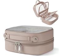 Oaque Clear Cosmetic Bag Double Layer Travel Toiletry Bag Clear Makeup Bag Case with 4 Compartments, Transparent Travel Bag for Toiletries, Large Toiletry Bag for Women Cosmetic Case, Taupe, S, 2