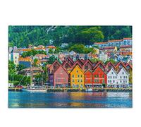 Oarencol Bergen Norway House Lake Mountain Jigsaw Puzzle 1000 Pieces Puzzles for Adults Kids DIY Gifts