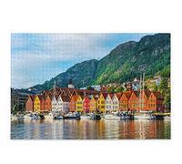 Oarencol Bergen Norway Jigsaw Puzzle 1000 Pieces Colorful House Lake Mountain Puzzles for Adults Kids DIY Gifts