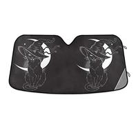 Oarencol Black Cat Car Windshield Sun Shade Witch Hat Moon Halloween Foldable UV Ray Sun Visor Protector Sunshade to Keep Your Vehicle Cool (55" x 27.6")