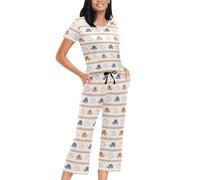 Oarencol Boho Elephant Pajamas for Women 2 Piece Pants Short Soft Comfy Sleepwear O Neck Top & Capri Lounge Sets M Multi