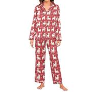 Oarencol Canaan Dogs Valentines Hearts Women Pajama Set Silk Satin Classic Sleepwear Long Sleeve V Neck Top with Pants XXL Multi