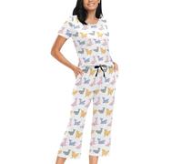Oarencol Cute Ocean Whales Pajamas for Women 2 Piece Pants Short Soft Comfy Sleepwear O Neck Top & Capri Lounge Sets M Multi