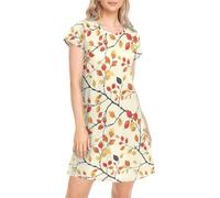 Oarencol Fall Leaves Branch Night Gowns for Adult Women Short Sleeve Ladies Sleepwear House Dresses for Women Shirts Dress XXL