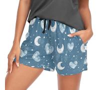Oarencol Hearts Moon Star Blue Pajama Pants for Women Summer Sleep Shorts Sleepwear Lounge Pants Pajama Bottoms XXL