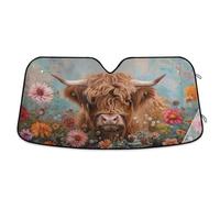 Oarencol Highland Cows Florals Car Windshield Sun Shade Foldable UV Ray Sun Visor Protector Sunshade to Keep Your Vehicle Cool (57" x 31.5")