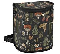 Oarencol Mushrooms Car Trash Can Vintage Flower Butterfly Dragonfly Car Garbage Bag with Lid Hanging Waterproof Leak Proof Vehicle Storage Bin