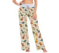 Oarencol Palazzo Pajama Pants for Womens Vintage Cute Dino Animals Wide Leg Sweatpants Women Yoga Pj Bottoms XL