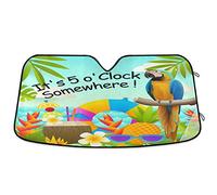 Oarencol Parrot Pineapple Fruit Palm Car Windshield Sun Shade It's 5 O'clock Somewhere Foldable UV Ray Sun Visor Protector Sunshade to Keep Your Vehicle Cool (55" x 27.6")