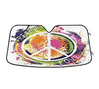 Oarencol Peace Sign Car Windshield Sun Shade Love Joy Colorful Foldable UV Ray Sun Visor Protector Sunshade to Keep Your Vehicle Cool (55" x 27.6")