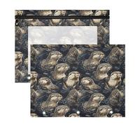 Oarencol Pencil Pouch for 3 Ring Binder Animals Sea Otters 2 Pack Large Pencil Case Pouch with Zipper & Grommets, Clear Binder Bag, School Office Supplies