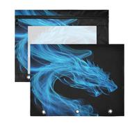 Oarencol Pencil Pouch for 3 Ring Binder Blue Fiery Dragon 2 Pack Large Pencil Case Pouch with Zipper & Grommets, Clear Binder Bag, School Office Supplies