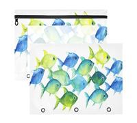 Oarencol Pencil Pouch for 3 Ring Binder Blue Green Fishs Ocean 2 Pack Large Pencil Case Pouch with Zipper & Grommets, Clear Binder Bag, School Office Supplies