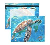 Oarencol Pencil Pouch for 3 Ring Binder Blue Sea Turtles Fishs Ocean 2 Pack Large Pencil Case Pouch with Zipper & Grommets, Clear Binder Bag, School Office Supplies