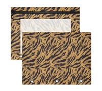 Oarencol Pencil Pouch for 3 Ring Binder Brown Tiger Animal Spots 2 Pack Large Pencil Case Pouch with Zipper & Grommets, Clear Binder Bag, School Office Supplies