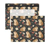 Oarencol Pencil Pouch for 3 Ring Binder Capybaras Florals 2 Pack Large Pencil Case Pouch with Zipper & Grommets, Clear Binder Bag, School Office Supplies