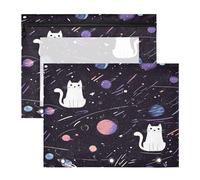 Oarencol Pencil Pouch for 3 Ring Binder Cat Space Galaxy Planet 2 Pack Large Pencil Case Pouch with Zipper & Grommets, Clear Binder Bag, School Office Supplies