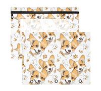 Oarencol Pencil Pouch for 3 Ring Binder Corgi Dog Animals Paws 2 Pack Large Pencil Case Pouch with Zipper & Grommets, Clear Binder Bag, School Office Supplies