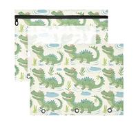 Oarencol Pencil Pouch for 3 Ring Binder Cute Animal Crocodiles 2 Pack Large Pencil Case Pouch with Zipper & Grommets, Clear Binder Bag, School Office Supplies