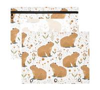 Oarencol Pencil Pouch for 3 Ring Binder Cute Capybaras 2 Pack Large Pencil Case Pouch with Zipper & Grommets, Clear Binder Bag, School Office Supplies