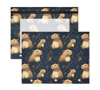 Oarencol Pencil Pouch for 3 Ring Binder Cute Capybaras Animals 2 Pack Large Pencil Case Pouch with Zipper & Grommets, Clear Binder Bag, School Office Supplies