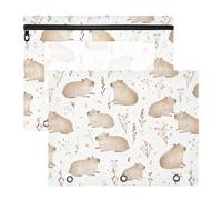 Oarencol Pencil Pouch for 3 Ring Binder Cute Capybaras Flower 2 Pack Large Pencil Case Pouch with Zipper & Grommets, Clear Binder Bag, School Office Supplies