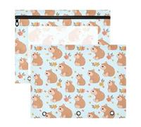 Oarencol Pencil Pouch for 3 Ring Binder Cute Capybaras Flowers 2 Pack Large Pencil Case Pouch with Zipper & Grommets, Clear Binder Bag, School Office Supplies