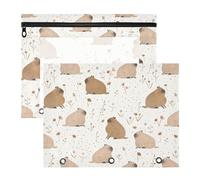 Oarencol Pencil Pouch for 3 Ring Binder Cute Capybaras Flowers 2 Pack Large Pencil Case Pouch with Zipper & Grommets, Clear Binder Bag, School Office Supplies