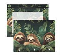 Oarencol Pencil Pouch for 3 Ring Binder Cute Sloths Palm Leaves Forest 2 Pack Large Pencil Case Pouch with Zipper & Grommets, Clear Binder Bag, School Office Supplies