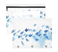 Oarencol Pencil Pouch for 3 Ring Binder Fishs Blue Ocean Sea 2 Pack Large Pencil Case Pouch with Zipper & Grommets, Clear Binder Bag, School Office Supplies